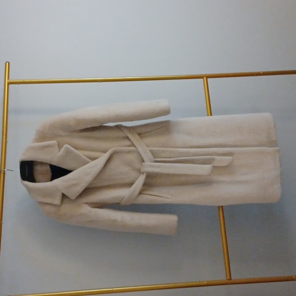Alpaca belted beige coat with winter lining